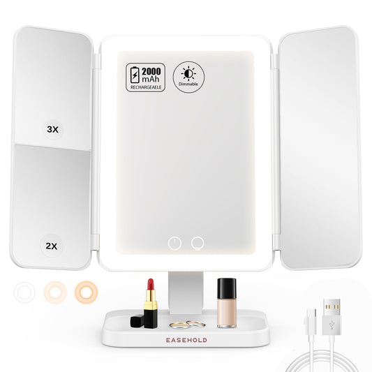 Easehold makeup mirror showing 64-LED panel for even, soft lighting on the face.