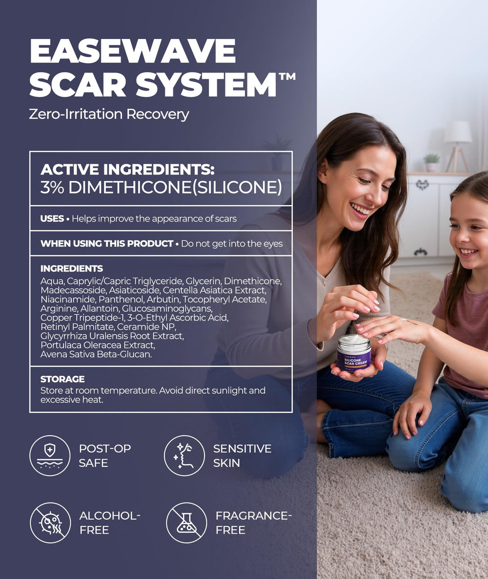EaseWave scar cream for post-surgical scar near healing skin.