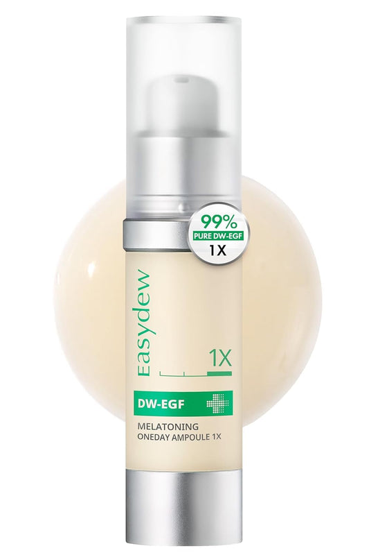 EASYDEW DW-EGF ampoule bottle close-up showing hydrating formula.