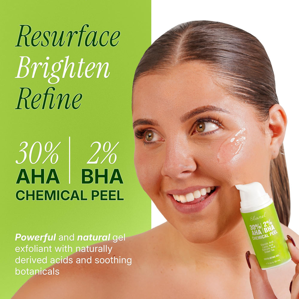 Ebanel AHA/BHA exfoliant application swatch highlights texture and potential brightening benefits.