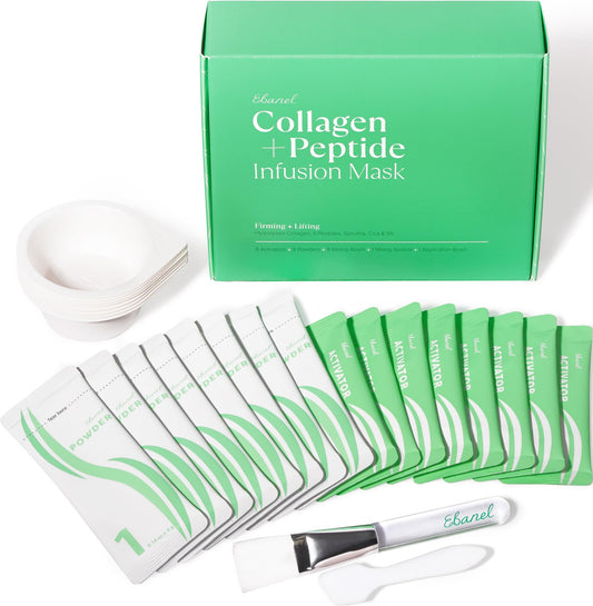 Ebanel collagen peptides mask powder ready for mixing and tightening.