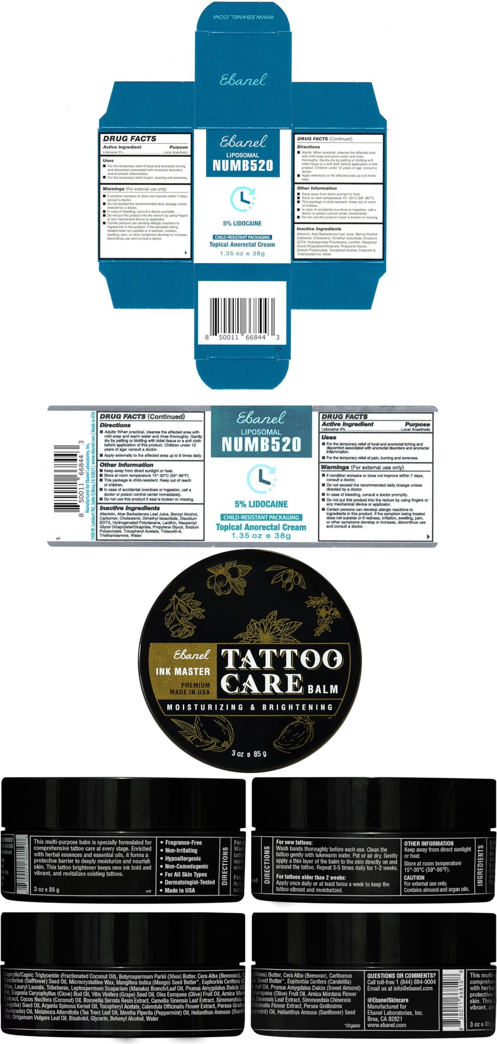 Ebanel Made in USA facility seal and safety cap shown.