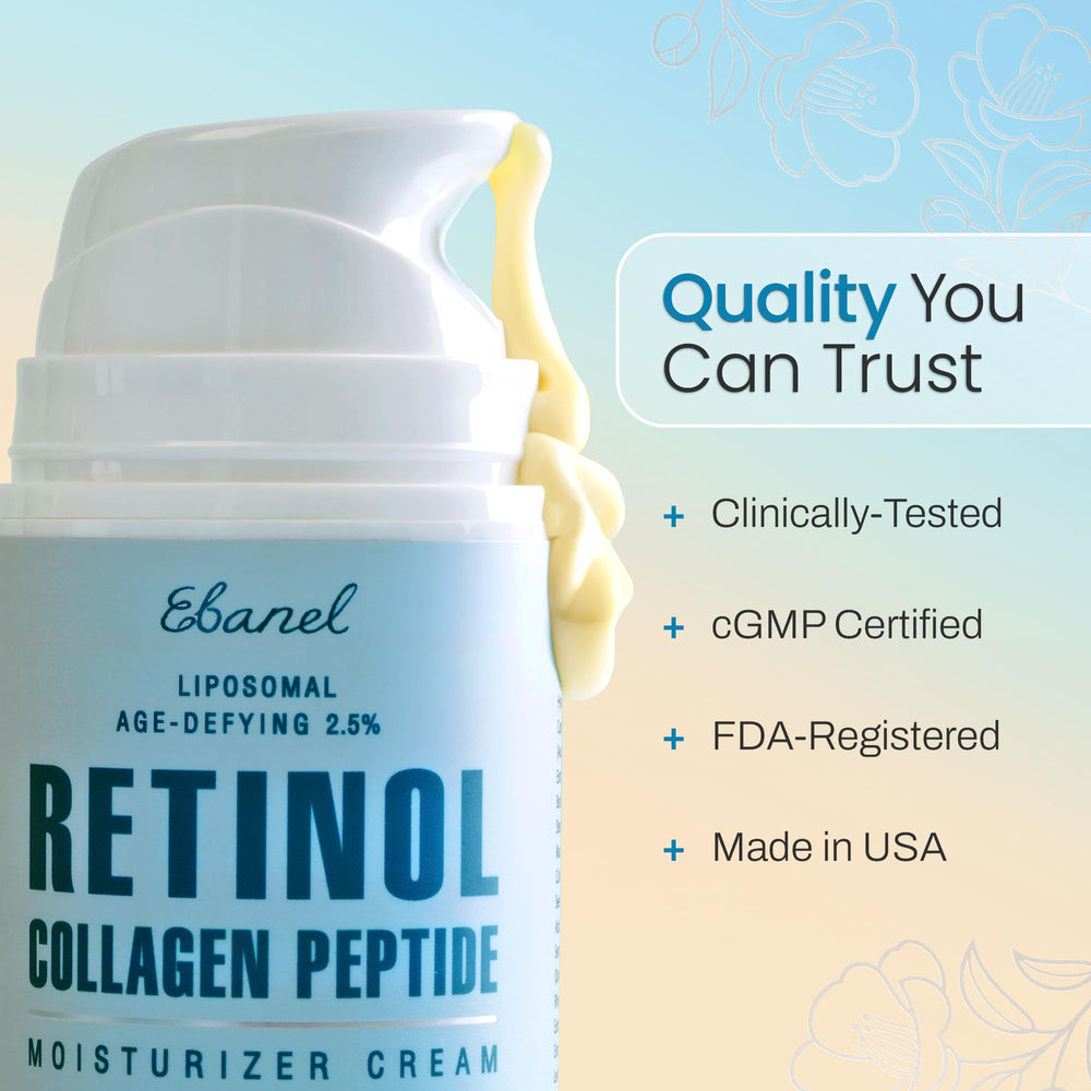 Ebanel Retinol Cream shown as dermatologist-tested product with gentle use