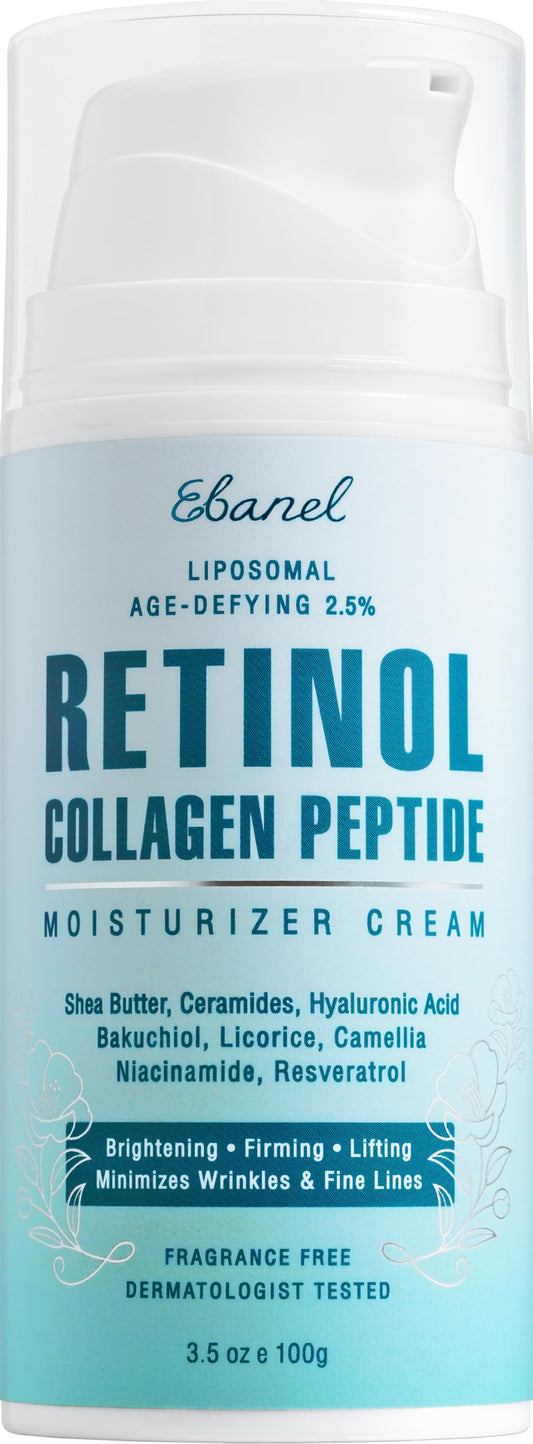 Ebanel Retinol Cream bottle closeup showing rich texture for daily facial use