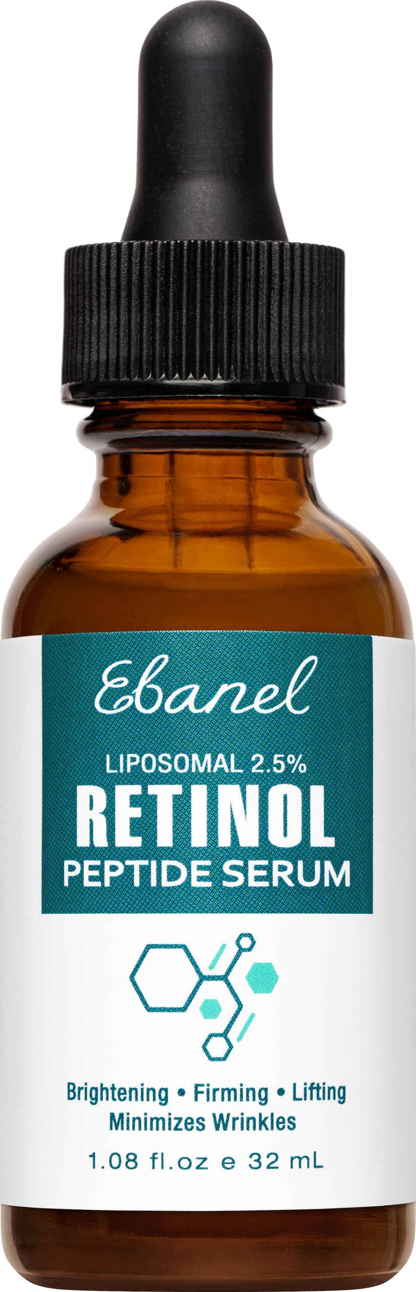 Ebanel retinol serum bottle close-up shows premium formula for smoother, even-toned skin