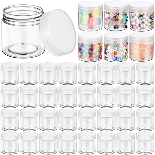 EBOOT 2oz clear plastic jar with lid, ideal for travel and labeling.