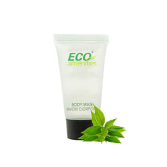 Eco Amenities bulk-pack display of 288 travel-size body wash tubes for hospitality.