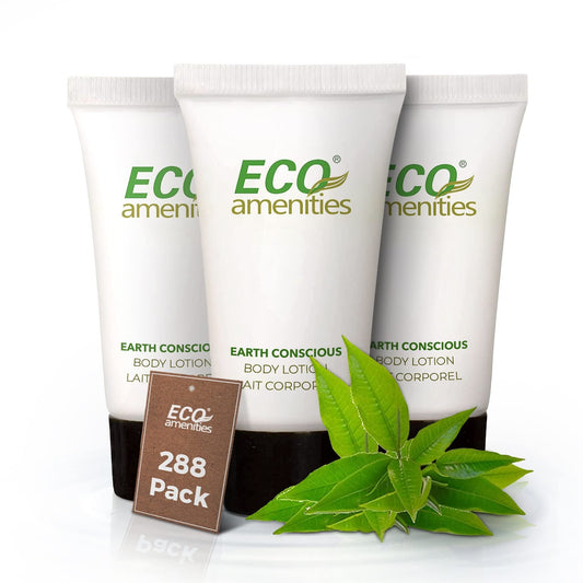Eco Amenities travel-size lotion tubes with twist caps for guest amenities and travel.
