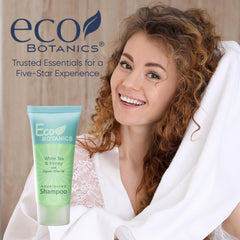 Eco Botanics hotel amenities packaging suitable for bathroom display