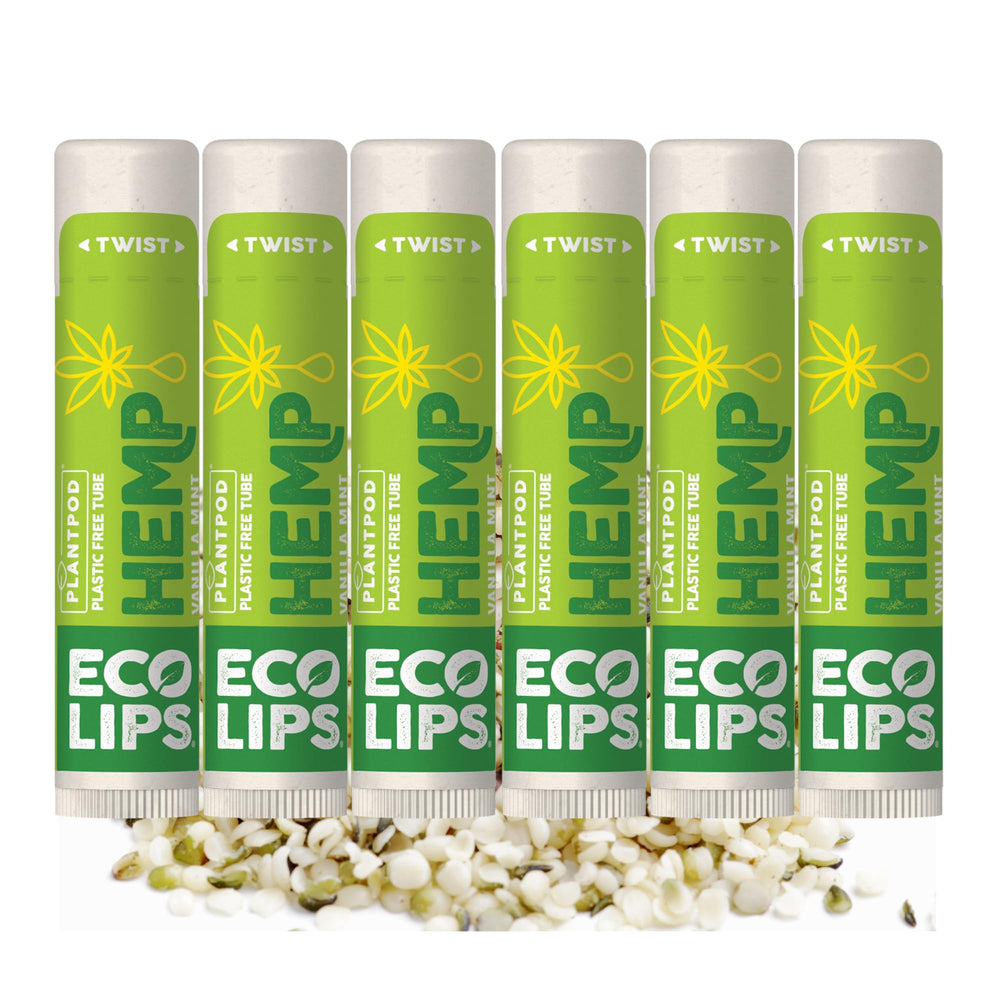 Eco Lips hemp lip balm vanilla mint tube provides moisture for dry lips.