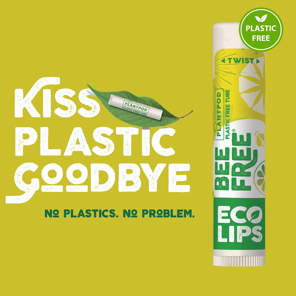 Eco Lips Lemon Lime balm with citrus fragrance on model lips.