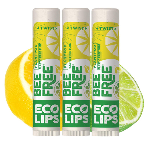 Eco Lips Lemon Lime lip balm 3-pack front view for on-the-go hydration.