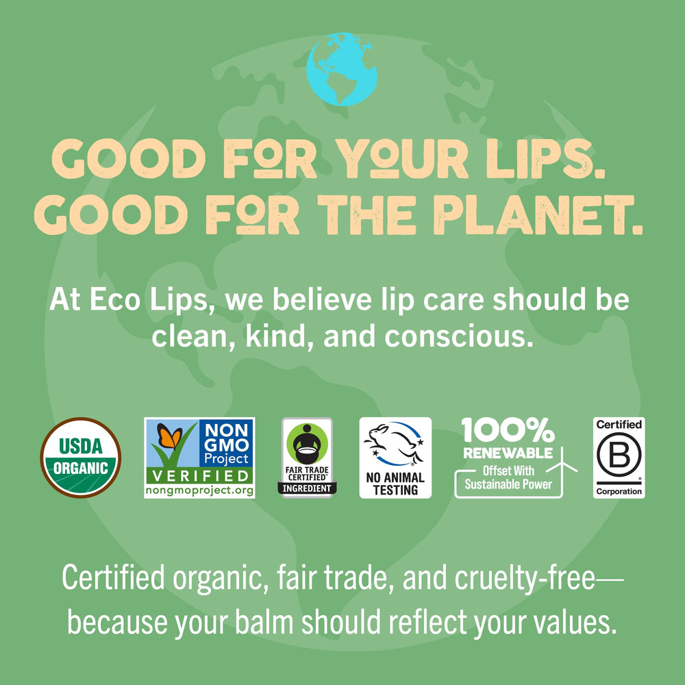 Eco Lips Mongo Kiss tube close-up showing 66% larger size and smooth design.