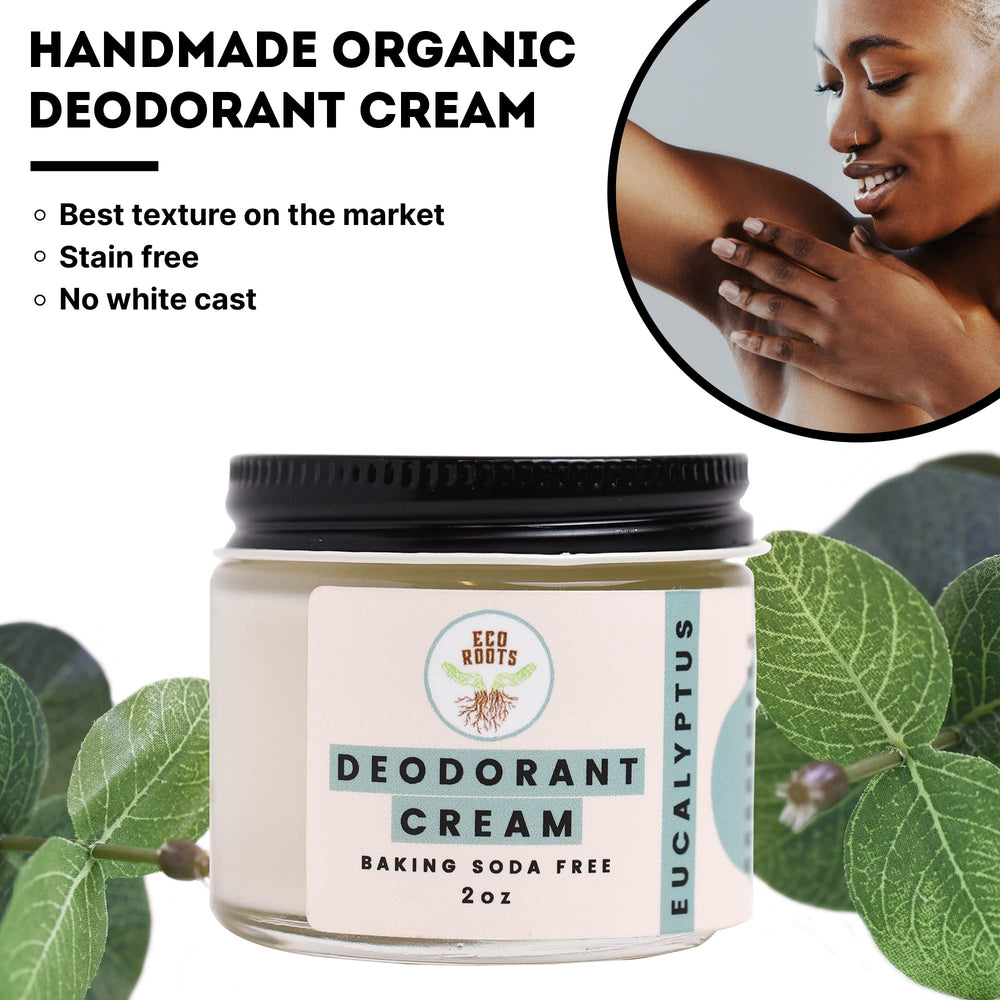 ECO ROOTS organic ingredients label emphasizes a clean, natural deodorant choice.