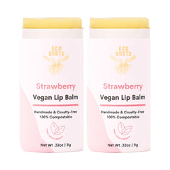 Eco Roots strawberry scented lip balm 2-pack tubes, delivering hydration and a refreshing aroma.
