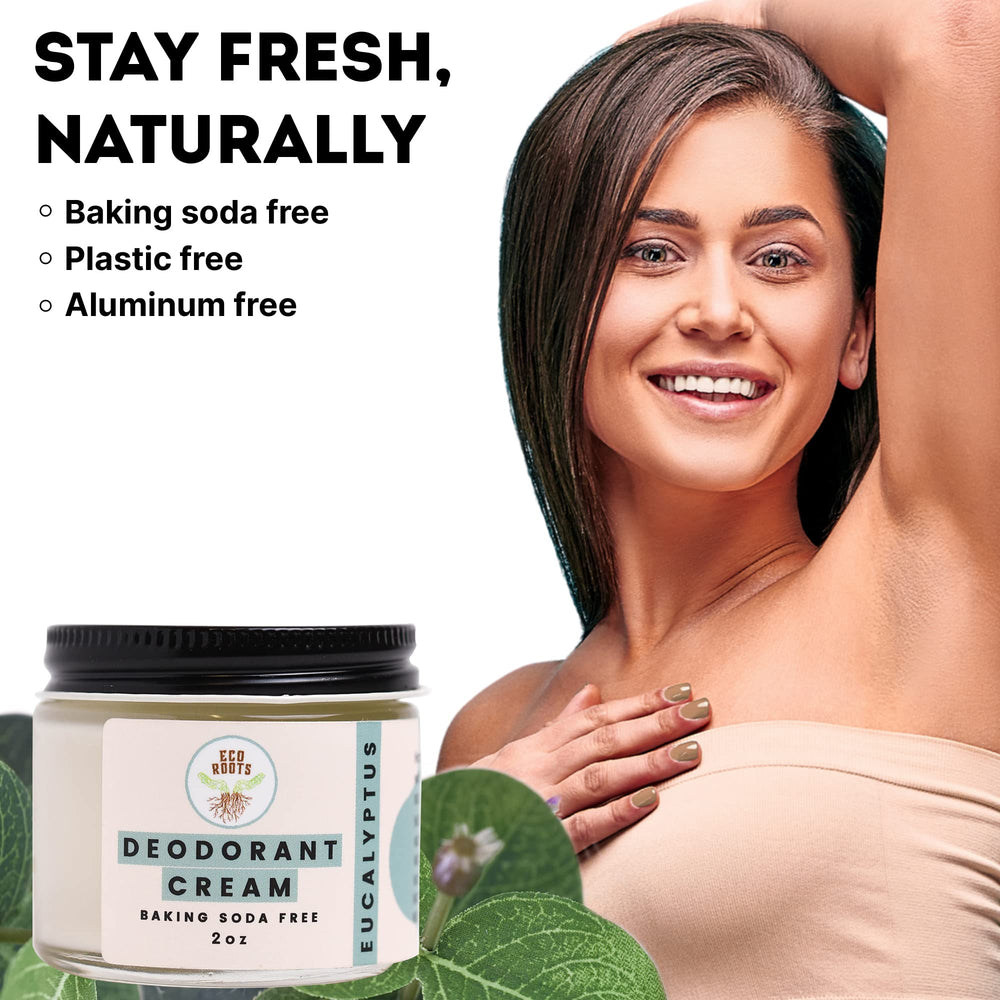 ECO ROOTS underarm application shows quick absorption with no white residue.