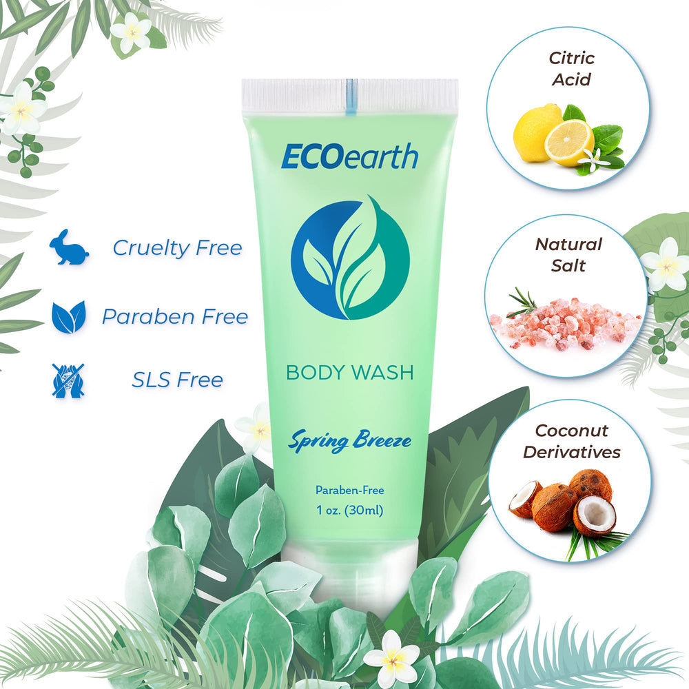 Bulk 100-pack EcoEarth travel size body wash for hotel restocking