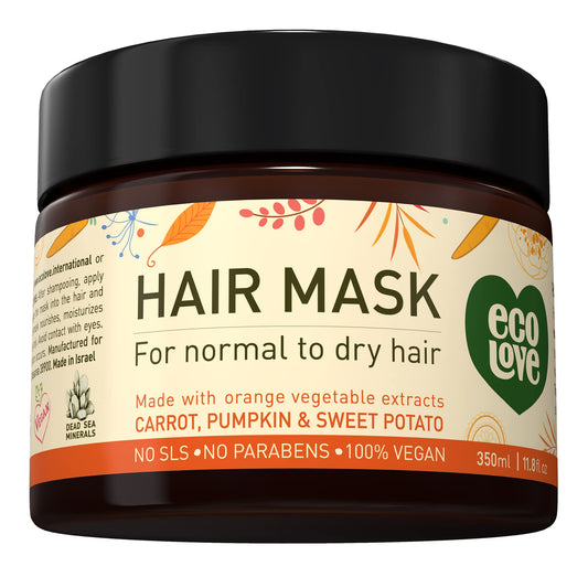 EcoLove Hair Mask orange collection focus nourishes dry, damaged, and curly hair.