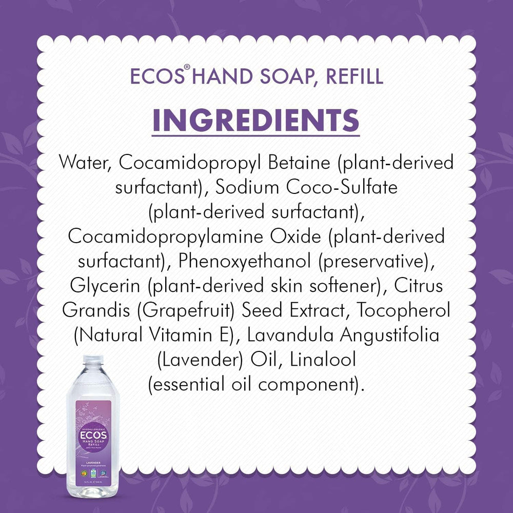 ECOS Lavender Hand Soap Refill foam demonstrates gentle cleansing and skin softening with every wash.
