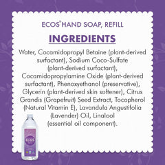 ECOS Lavender Hand Soap Refill foam demonstrates gentle cleansing and skin softening with every wash.