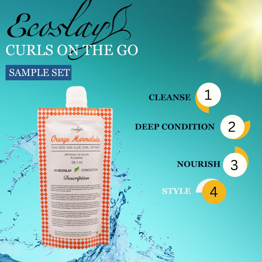 Ecoslay bottle close-up showing define and shine formula in action