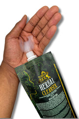 Ecoslay Terra Sol cleanser pour bottle closeup emphasizes refreshing peppermint benefits on scalp