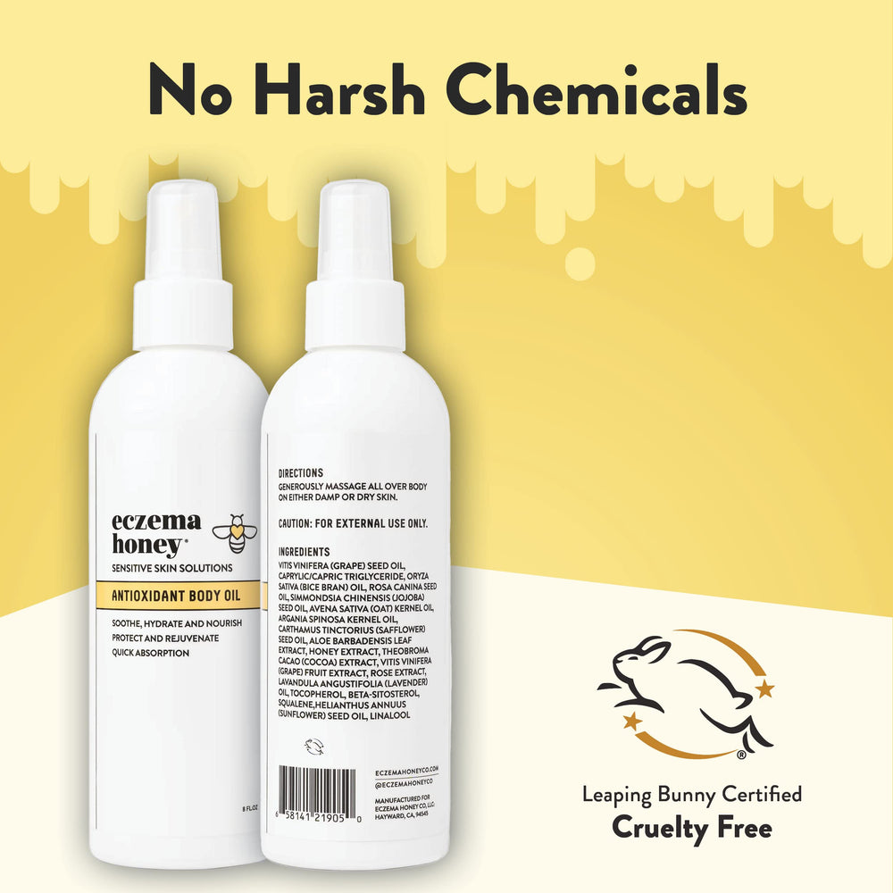 ECZEMA HONEY antioxidant body oil ingredients calendula and botanicals shown