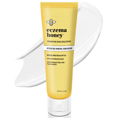 Eczema Honey Hydrating Mineral Sunscreen bottle closeup showing gentle SPF protection for sensitive skin