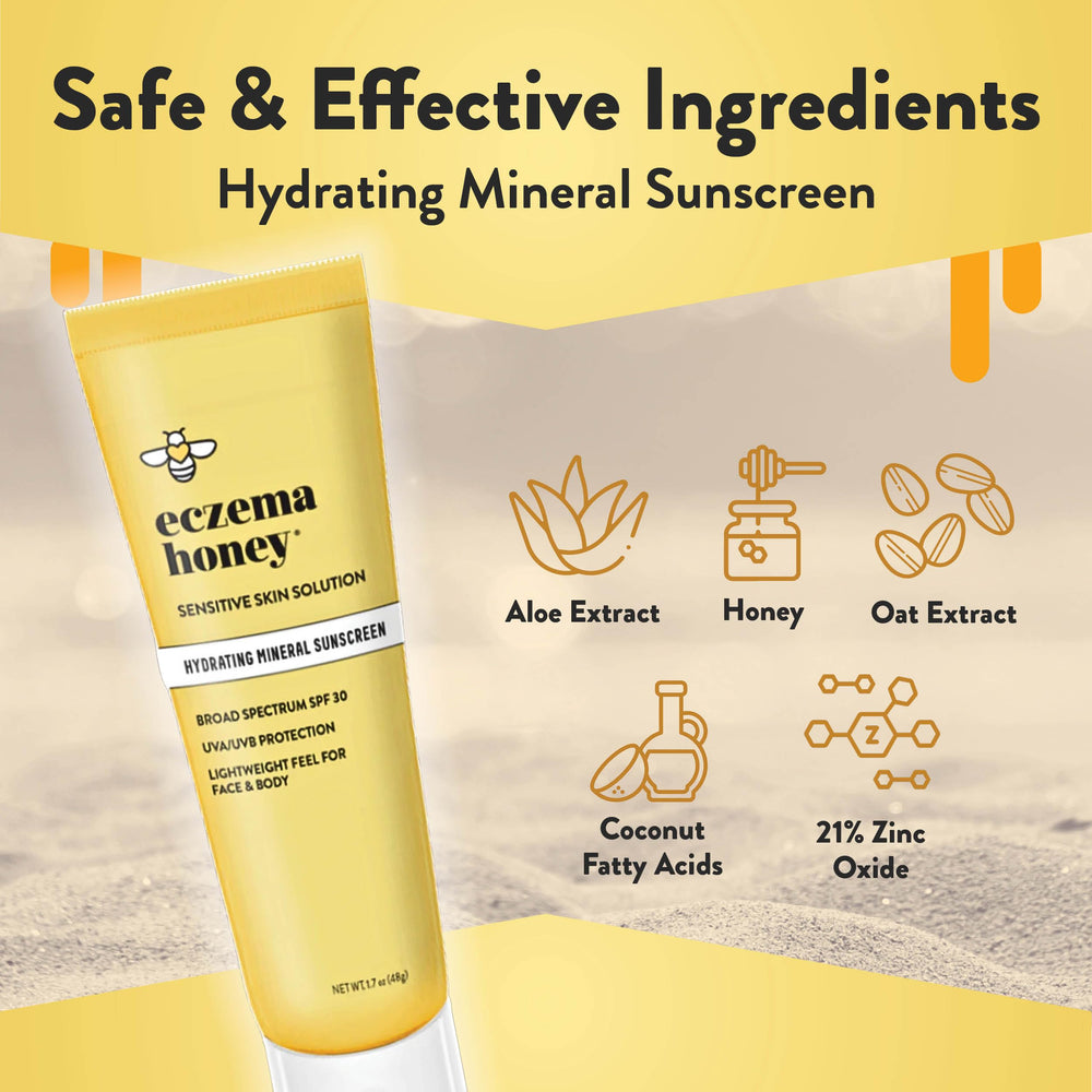 Eczema Honey Hydrating Mineral Sunscreen texture on skin demonstrates lightweight, non-greasy coverage