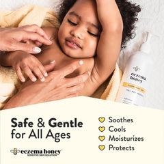 ECZEMA HONEY oatmeal body lotion label emphasizes safety and dermatologist testing