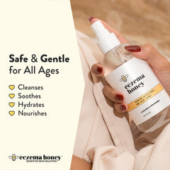 Eczema Honey Premium Witch Hazel Aloe Spray close-up shows colloidal oatmeal for soothing irritation.