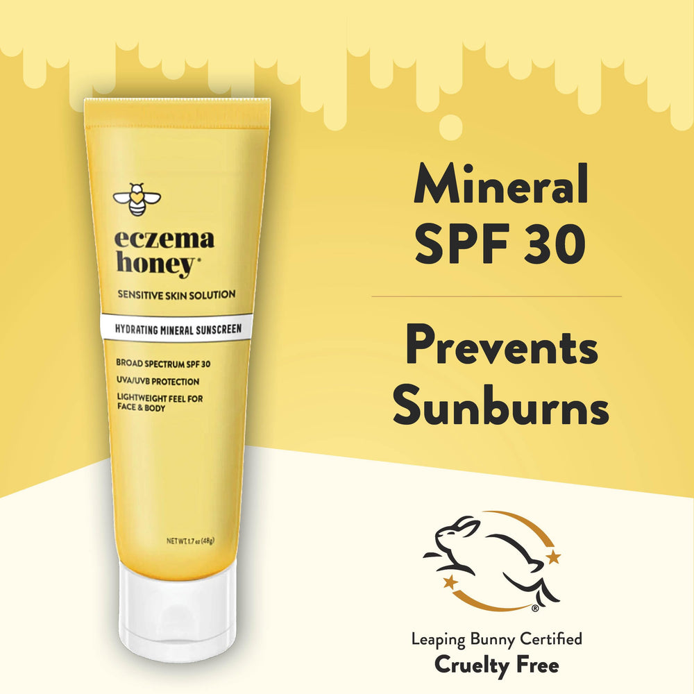 Eczema Honey Hydrating Mineral Sunscreen packaging with SPF 30 for travel