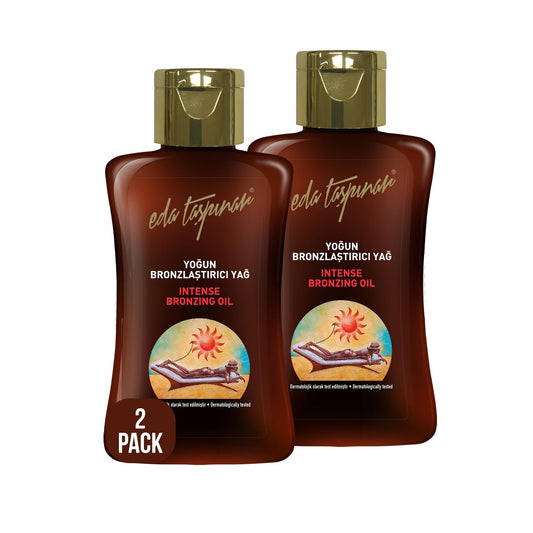 Eda Taşpınar travel-size intense tanning oil bottle ready for outdoor sun and quick bronze look
