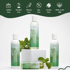 8oz EDEN BodyWorks Peppermint Tea Tree Shampoo bottle ready for use.