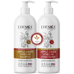 Edenika Botanicals ACV shampoo bottle clarifying scalp and restoring shine.