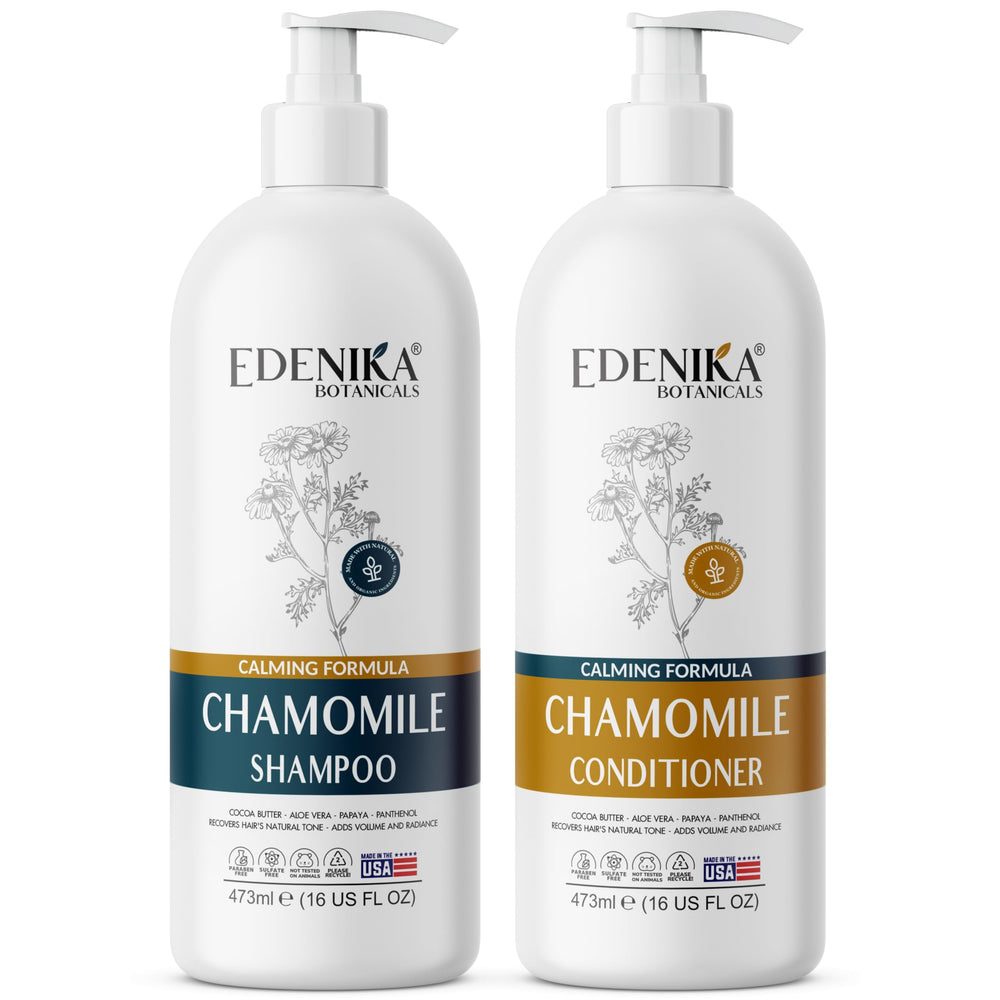 EDENIKA BOTANICALS chamomile shampoo bottle calms and nourishes everyday use