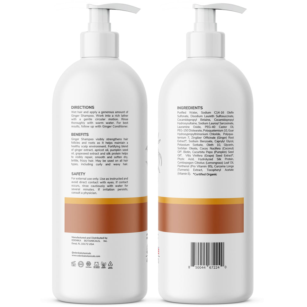 EDENIKA BOTANICALS ginger shampoo strands closeup shows manageability and shine
