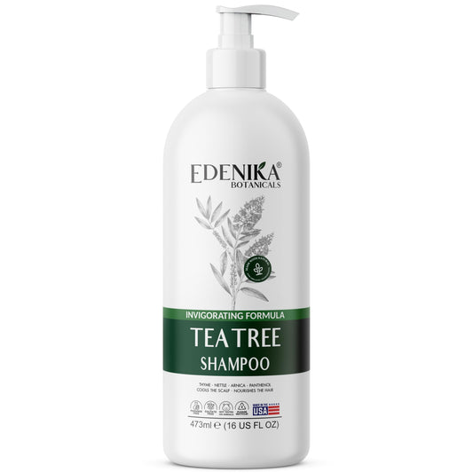 EDENIKA BOTANICALS Tea Tree Oil Shampoo bottle soothing itchy scalp.
