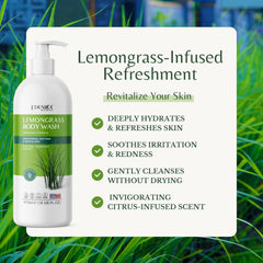 EDENIKA BOTANICALS Lemongrass Body Wash lather indicating citrus cleanse during daily showers