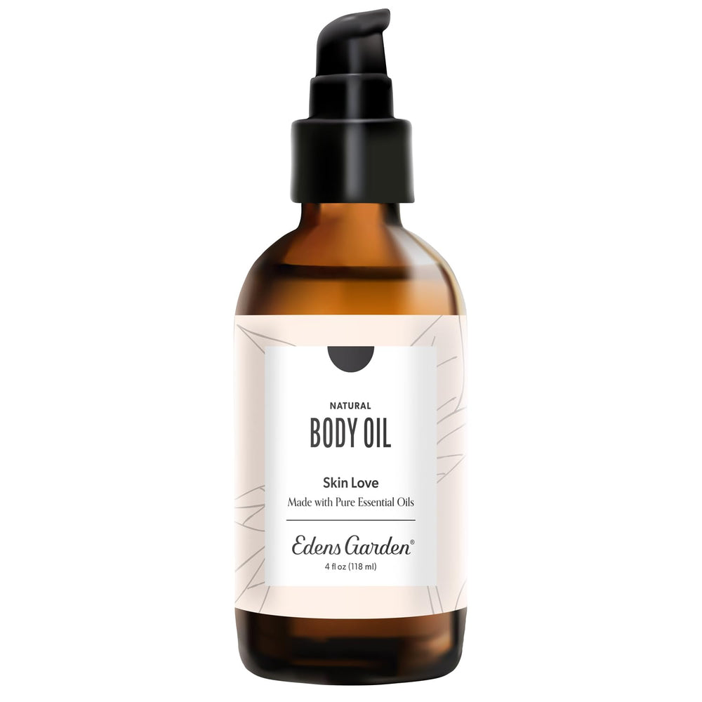 Edens Garden Skin Love Bath & Body Oil bottle pour for quick hydration after shower