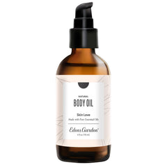 Edens Garden Skin Love Bath & Body Oil bottle pour for quick hydration after shower