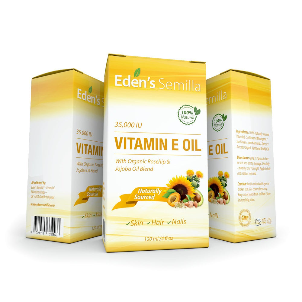 Eden's Semilla Vitamin E oil dropper application promotes smooth, non-greasy moisturization.