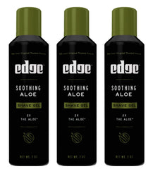 Edge Soothing Aloe Shave Gel bottle front highlighting comforting hydration for sensitive skin.