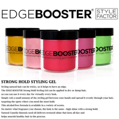 EDGEBOOSTER Style Factor gel on hair adds lasting shine and style.