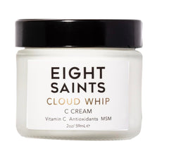Eight Saints Cloud Whip jar close-up shows unscented, hydrating formula for daily use.