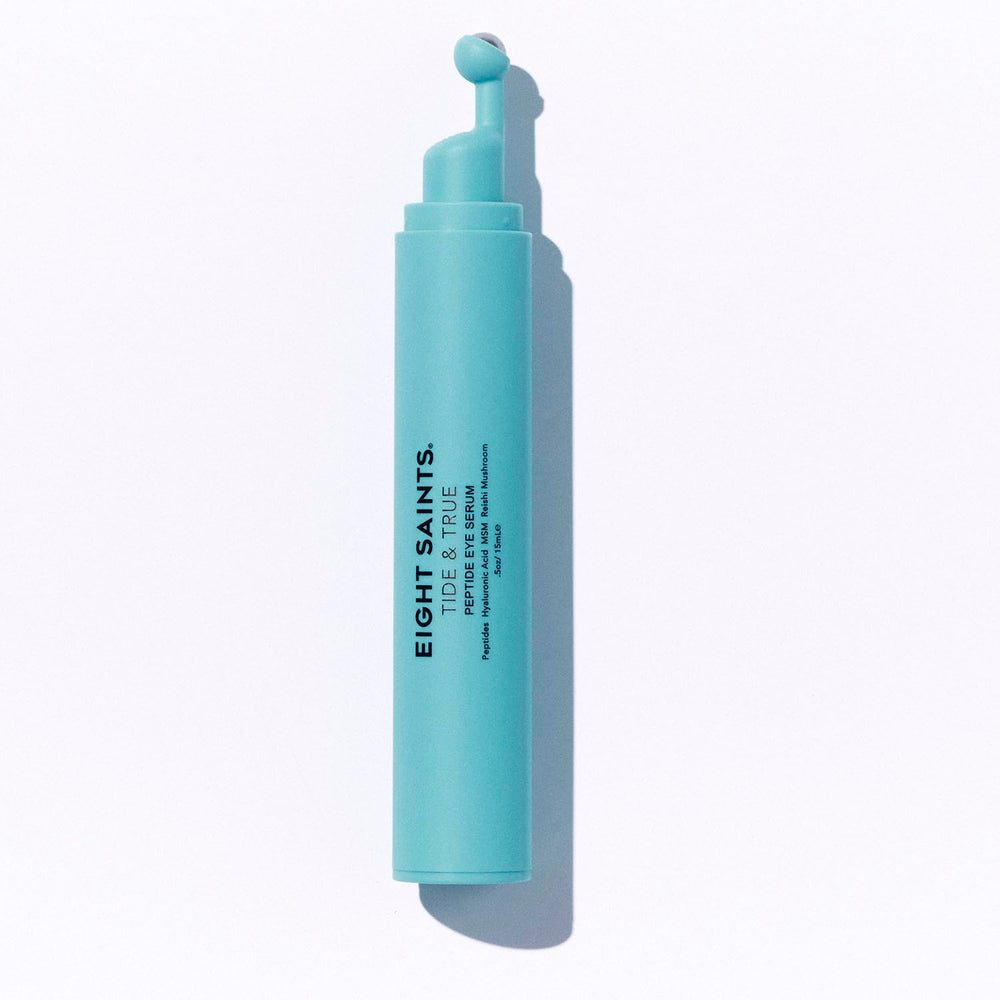 Eight Saints Tide & True eye serum bottle showing cooling gel texture for refreshed look