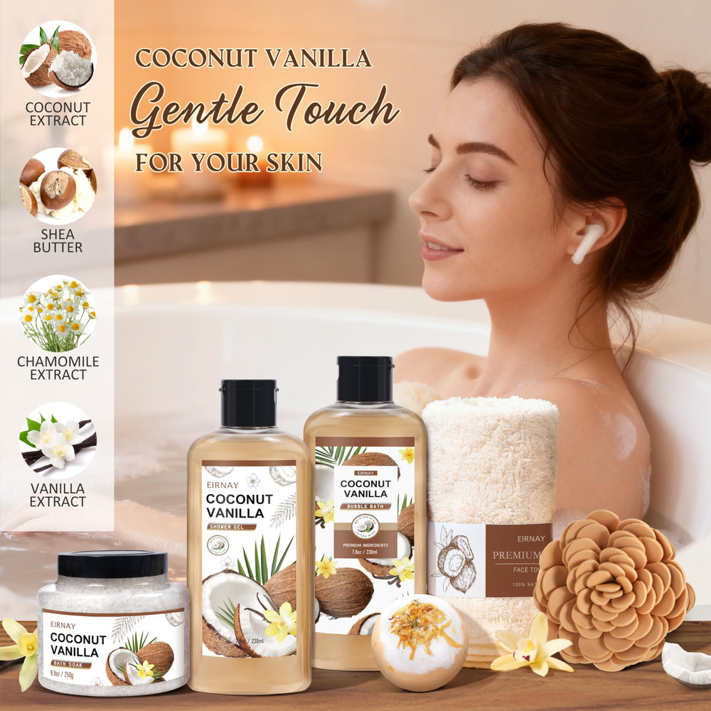 EIRNAY coconut vanilla bubble bath for a soothing soak