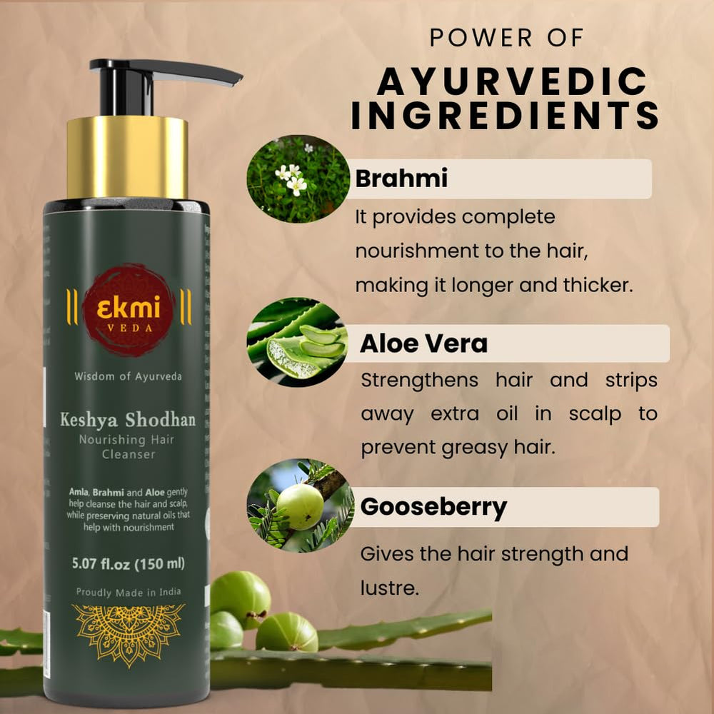 EKMIVEDA Bhringraj Amla herbs closeup suggests nourishing scalp care.