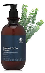 Elabore Eucalyptus & Tea Tree Shampoo and Treatment set display highlighting clean, invigorating routine.