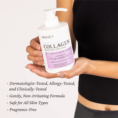 Elastalift collagen body cream being applied to the arm for hydration.